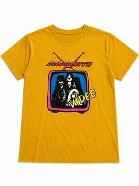 Aerosmith Video Graphic Tee Mustard Yellow Rock Band T-Shirt